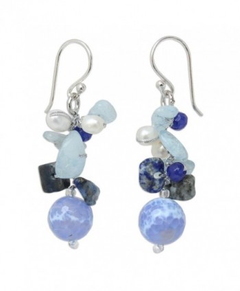 NOVICA Multi-Gem Cultured Freshwater Pearl .925 Sterling Silver Beaded Dangle Earrings- 'Azure Love' - CV11G3W2AM1