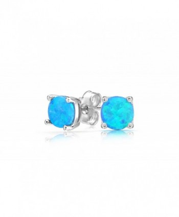 Women Sterling Silver Magnificent Lab Created Blue Opal Stud Earring- Ear Pierced Only - CJ1863S5RNG