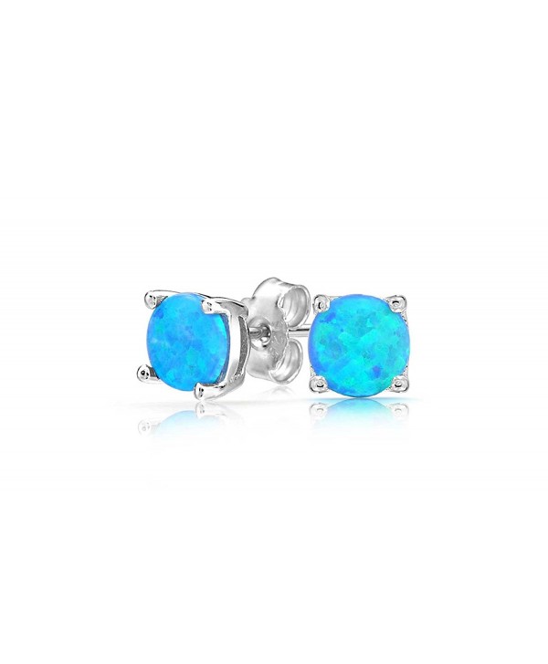 Women Sterling Silver Magnificent Lab Created Blue Opal Stud Earring- Ear Pierced Only - CJ1863S5RNG