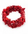 Bling Jewelry Woven Red Dyed Coral Chips Chunky Stretch Bracelet - CE11EISGBW3