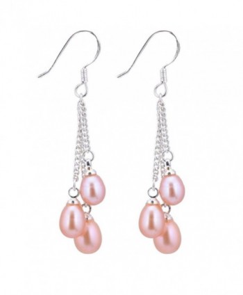 6 Multi-Color Cultured Freshwater Pearl Dangle Earrings 1.5 Inch - Peach - CP124SNWDP1