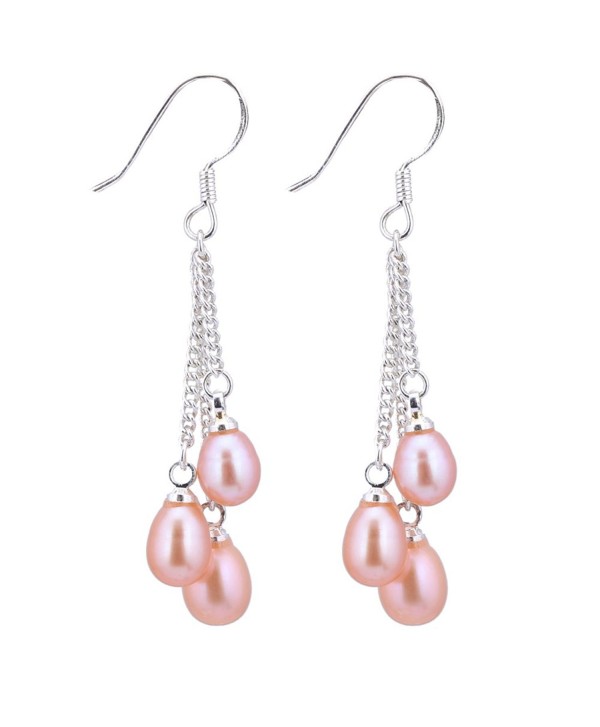 6 Multi-Color Cultured Freshwater Pearl Dangle Earrings 1.5 Inch - Peach - CP124SNWDP1