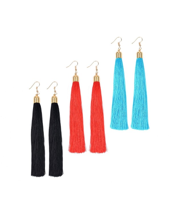 Paxuan Womens Christmas Earrings Bohemian - Red + Black + Blue - CL185DA5T34