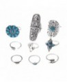 Lureme Vintage Silver Arrow Flower Turquoise Cactus Joint Knuckle Nail Midi Ring Set of 9 Rings(rg001826) - CC1827Y8XE0