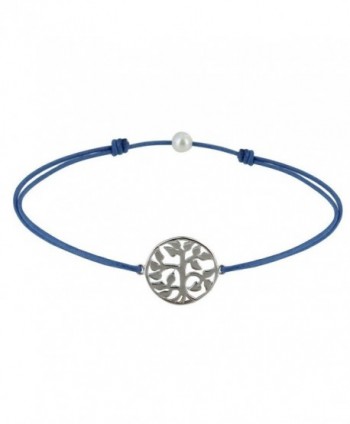 Les Poulettes Jewels - Sterling Silver Bracelet on Waxed Cord - Life Tree - Blue - CJ124MRCPCT