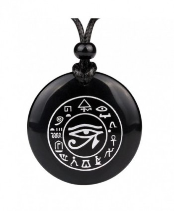 All Seeing and Feeling Eye of Horus Egyptian Amulet Black Agate Magic Cirlce Powers Medallion Necklace - C012ENPZ1MV