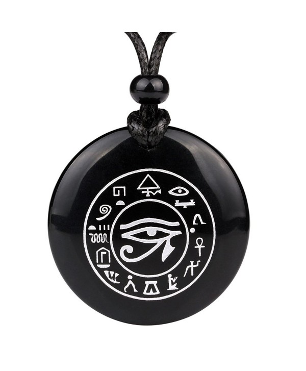 All Seeing and Feeling Eye of Horus Egyptian Amulet Black Agate Magic Cirlce Powers Medallion Necklace - C012ENPZ1MV