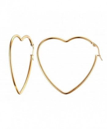 Vnox Womens Girls Stainless Steel Fashion Heart Shape Big Hoop Earrings-Gold Plated - C712GRIXA29