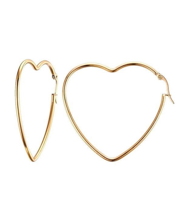 Vnox Womens Girls Stainless Steel Fashion Heart Shape Big Hoop Earrings-Gold Plated - C712GRIXA29