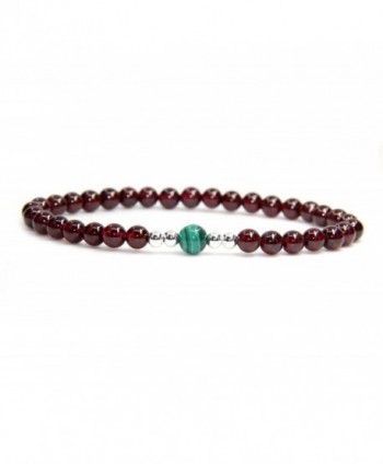 Gemstone Garnet Malachite Sterling Bracelet - 5.5MM AAAAA Grade Wine Red Garnet with 6m Malachite - CI12NUKVCQ9