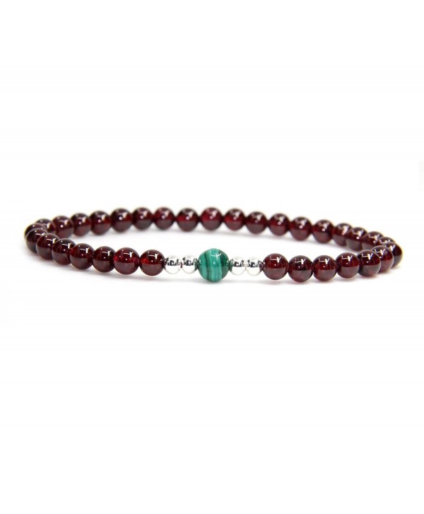 Gemstone Garnet Malachite Sterling Bracelet - 5.5MM AAAAA Grade Wine Red Garnet with 6m Malachite - CI12NUKVCQ9