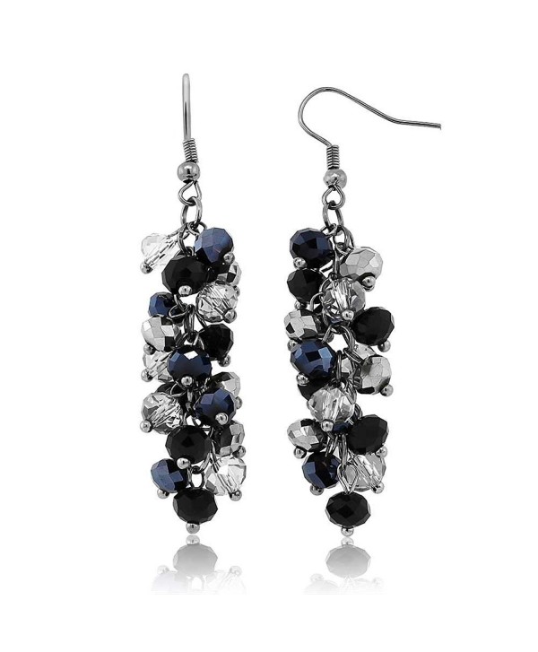 2" Black and Silver Cluster Faceted Crystal Dangle Hook Earrings For Women - CP117IX1747