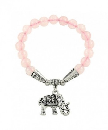 Falari Elephant Lucky Charm Natural Stone Bracelet Rose Quartz B2448-RQ - CY124HGM91R