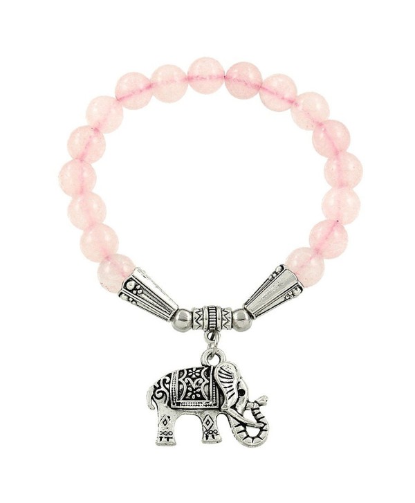 Falari Elephant Lucky Charm Natural Stone Bracelet Rose Quartz B2448-RQ - CY124HGM91R