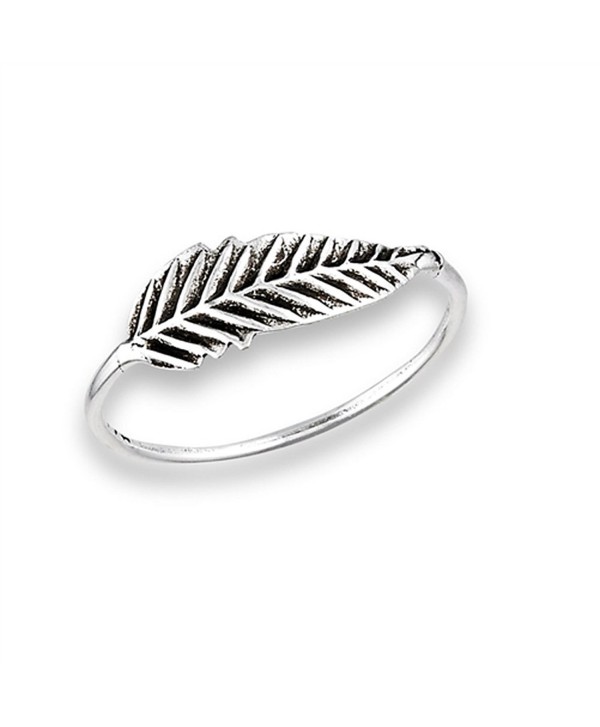 Oxidized Feather Ring New 925 Sterling Silver Detailed Tree Leaf Band Sizes 2-8 - CA1833R9WAX