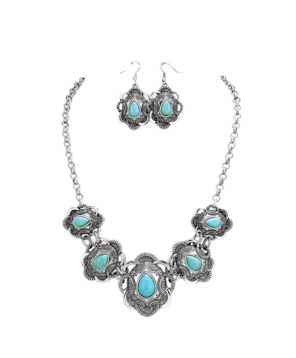 Rosemarie Collections Women's Boho Chic Turquoise Statement Necklace Earrings Set - CY17YGIE4EC