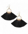 Bohemia Ethnic Tassels Earrings Fan Shape Tribal Fringe Boho Eardrop White Red Blue Black - Black - CM184SC6OU7