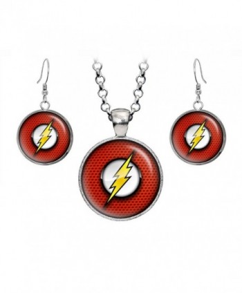 Flash Pendant Necklace- Flash Earrings- DC Comics Jewelry- Justice League Necklace- Birthday Gift Set - CH12CRJ6JCL