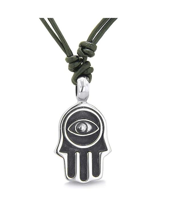 Amulet Evil Eye Reflection Hamsa Hand Lucky Charm Pendant Necklace Leather Cord Pendant Necklace - CQ11M2XM4PT