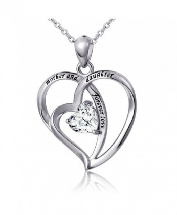 925 Sterling Silver Cubic Zirconia Love Heart Engraved Necklace for Women- 18" - C517YX86M7C