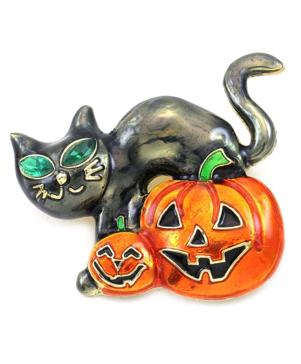 Happy Halloween Party Event Black Cat Kitty Kitten Jack O Lantern Pumpkin Brooch Pin Costume Charm - C211PBXX6QN