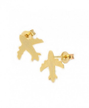 Cloud 9 Airplane Brass Stud Earrings (Minimalist Geometric Genuine Gold Plated Jewelry BN151-E) - C211AEWEYZ7