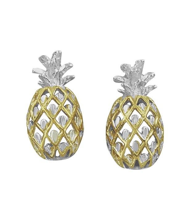 Sterling Silver with 14kt Yellow Gold Plated Accents Pineapple Stud Earrings - C31152JQQ5T