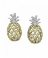 Sterling Silver with 14kt Yellow Gold Plated Accents Pineapple Stud Earrings - C31152JQQ5T