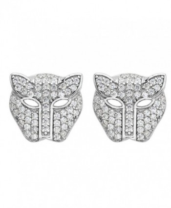 EVER FAITH Women's 925 Sterling Silver Zircon Fashion Leopard Head Stud Earrings Clear - CI12LIRLO9B