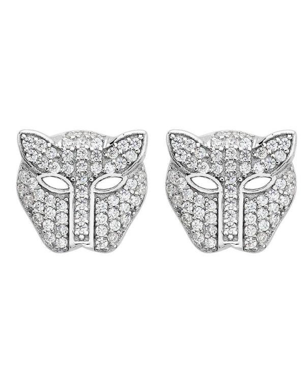 EVER FAITH Women's 925 Sterling Silver Zircon Fashion Leopard Head Stud Earrings Clear - CI12LIRLO9B