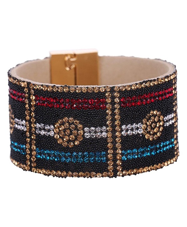 SANWOOD Lady's Faux Leather Rhinestone Wide Bangle Magnetic Buckle Bracelet Fashion Jewelry (Red & Blue) - CM17YLGLH32