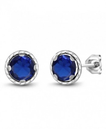 2.00 Ct Round 6mm Blue Simulated Sapphire 925 Sterling Silver Stud Earrings - CC11GN4ZGTT