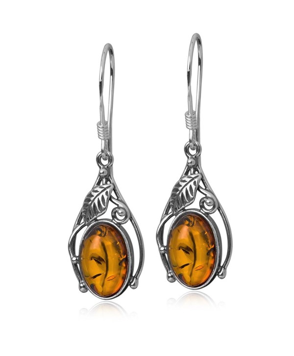 Sterling Silver Amber Classic Oval Dangle Earrings - CW11TTEH0GH