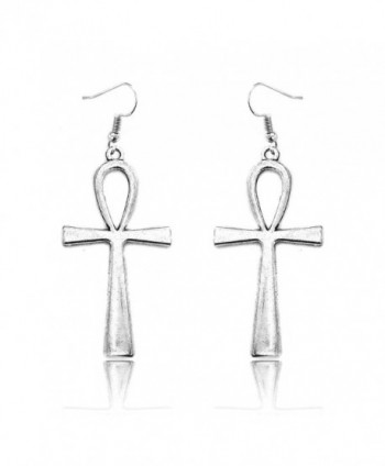 Silver Egyptian Ankh Drop Earrings - CC12K7ROMRT