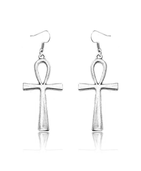 Silver Egyptian Ankh Drop Earrings - CC12K7ROMRT