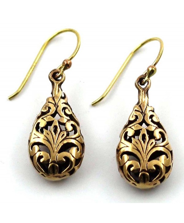 Bronze Vine Filigree Teardrop Shaped Drop Dangle Earrings Fish Hook Thailand Jewelry - CN12BZD2CYT