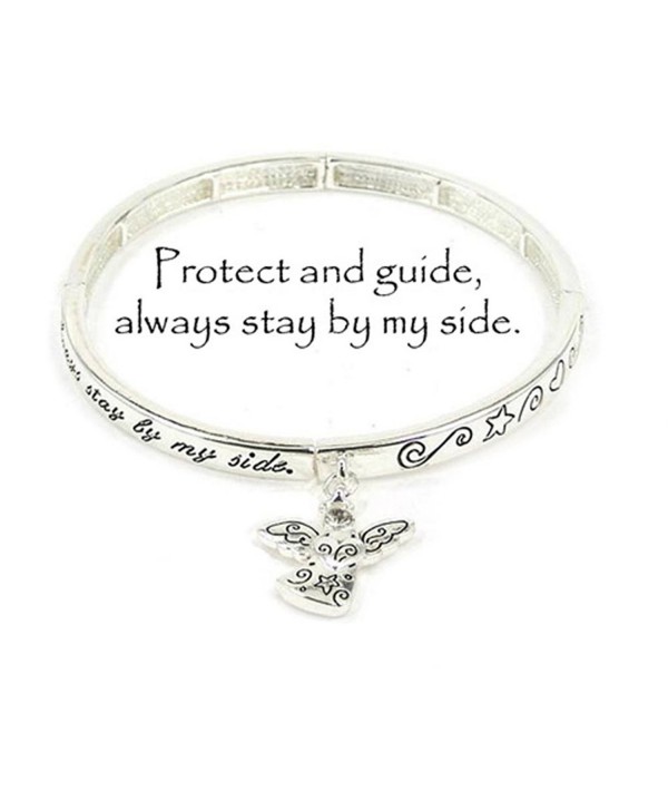 Silvertone Guardian Angel Stretch Bracelet with Angel Charm - C912DX3RF1J