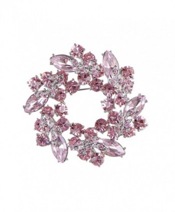 Alilang Womens Diamond Inspired Floral Wreath Holiday Christmas Old Fashion Brooch Pin - Pink - CL1808UL6YS