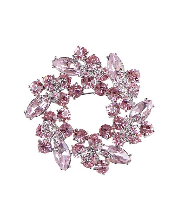 Alilang Womens Diamond Inspired Floral Wreath Holiday Christmas Old Fashion Brooch Pin - Pink - CL1808UL6YS