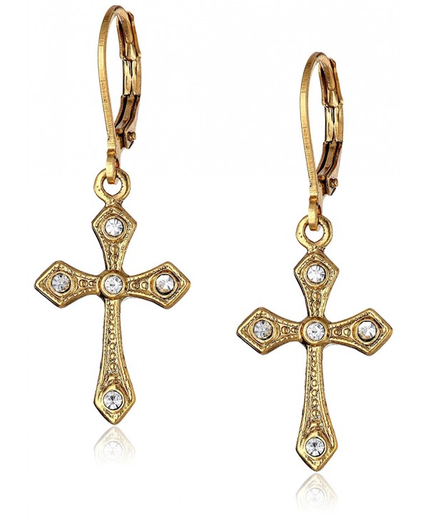 1928 Jewelry Gold-Tone with Crystal Cross Drop Earrings - CQ118A14TAD