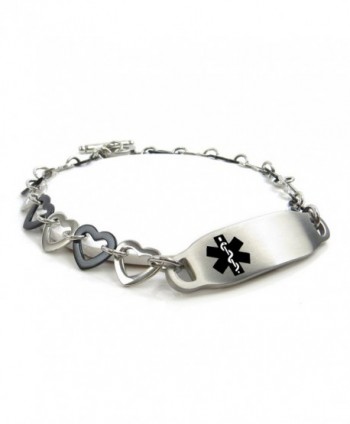 MyIDDr - Pre-Engraved & Customizable Women's Diabetic Medical Bracelet Steel / Black Hearts - C011HUDP2UZ