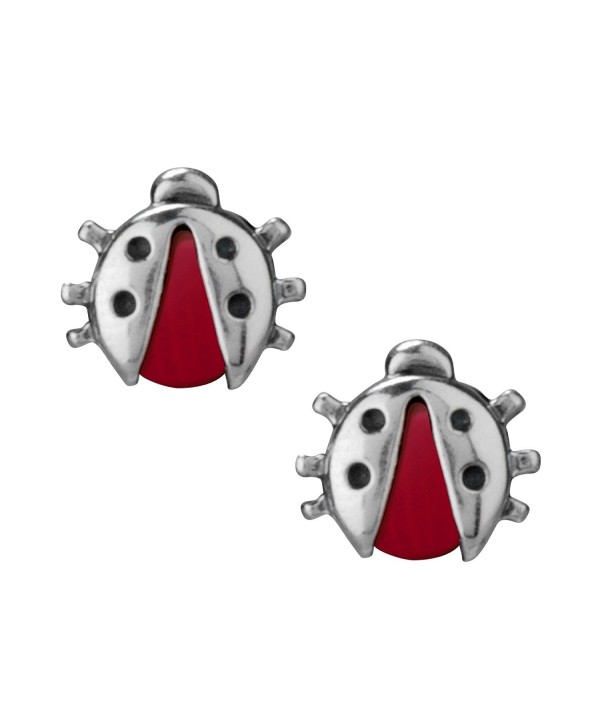 Sterling Silver Coral Ladybug Earrings - CV11CYNLTAH
