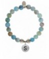 EvaDane Natural Aquamarine Beryl Gemstone Tibetan Bead Alphabet Letter S Charm Stretch Bracelet - C612O2A1LJ9