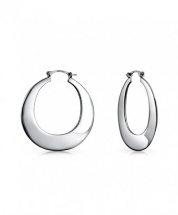 Bling Jewelry Flat Round Snap Back Sterling Silver Hoop Earrings - CI11B4F2Q6X