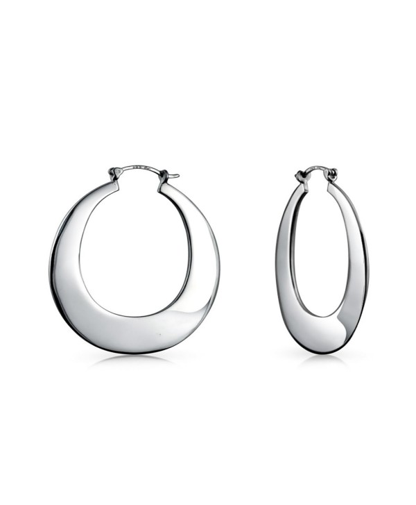 Bling Jewelry Flat Round Snap Back Sterling Silver Hoop Earrings - CI11B4F2Q6X