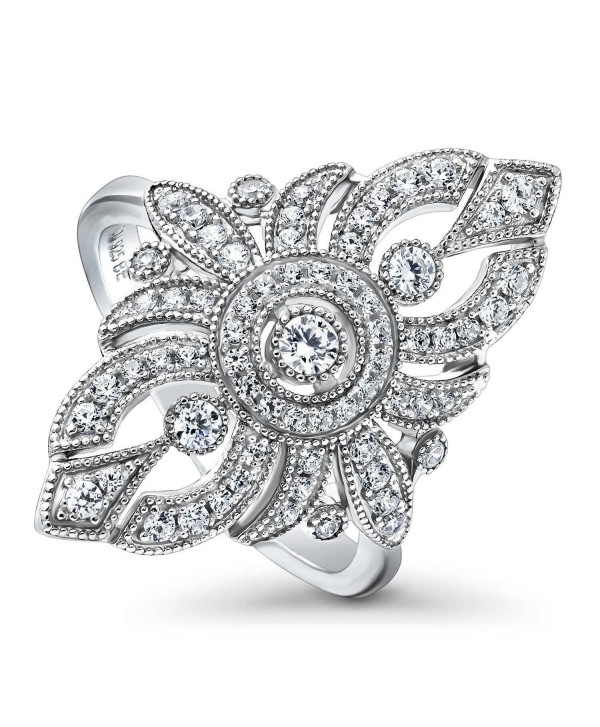 BERRICLE Rhodium Plated Sterling Silver Cubic Zirconia CZ Art Deco Fashion Cocktail Statement Ring - CB1872275SC