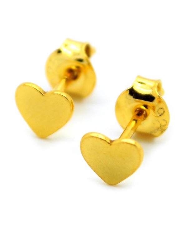 24k Gold Plated Sterling Silver Heart Stud Earrings with Backstopers - CO12D9TYCSL