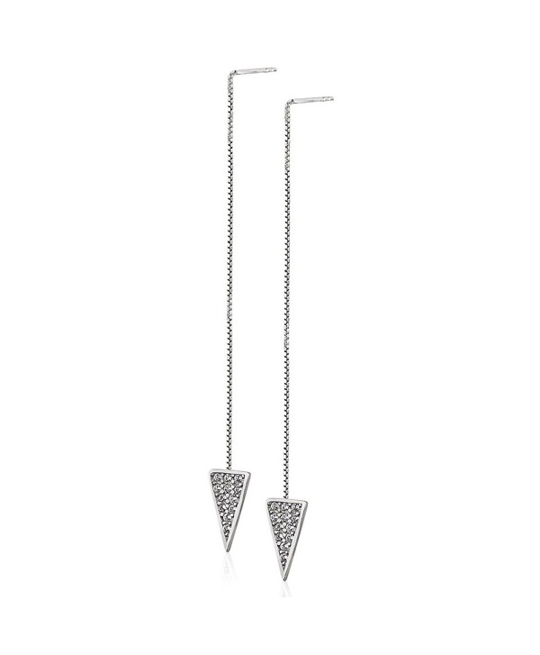 Rhodium Plated 925 Sterling Silver Cubic Zirconia (CZ) Triangle Shape Long Threader Dangle Earrings - C917Z20Z8I6