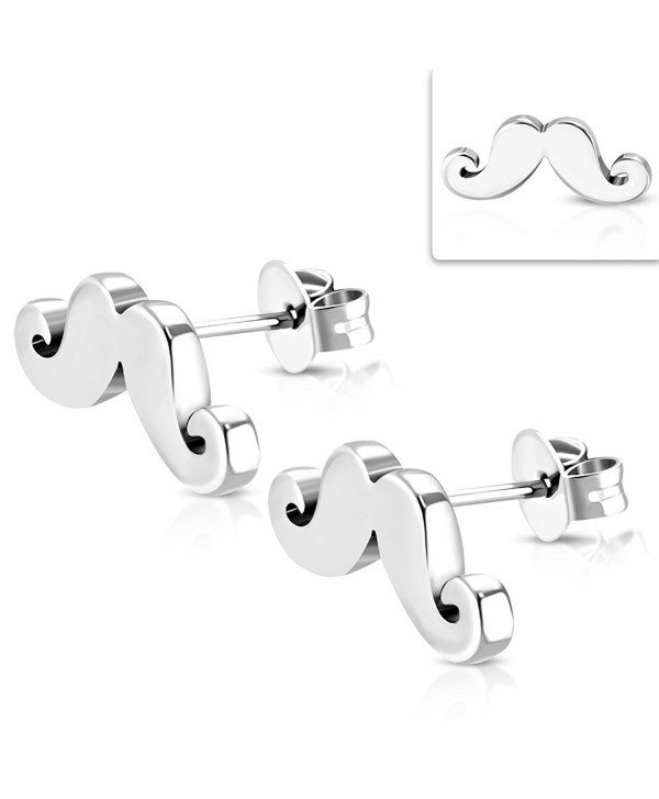 Stainless Steel Mustache/ Beard Stud Earrings (pair) - ZEM327 - CX17YKD69W9