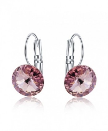 Womens 10mm Round Crystal Leverback Earrings Made with Swarovski Crystals Jewelry - Pink - CV1842HZR39